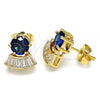 Oro Laminado Stud Earring, Gold Filled Style with Sapphire Blue and White Cubic Zirconia, Polished, Golden Finish, 02.346.0008.2