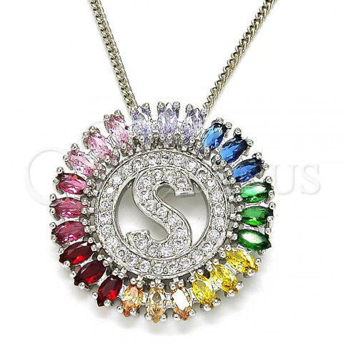 Rhodium Plated Pendant Necklace, Initials Design, with Multicolor Cubic Zirconia, Polished, Rhodium Finish, 04.210.0021.3.20
