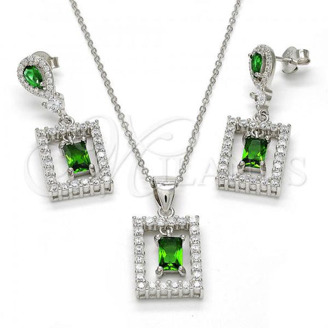 Sterling Silver Earring and Pendant Adult Set, with Green and White Cubic Zirconia, Polished, Rhodium Finish, 10.175.0030.2