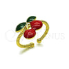 Oro Laminado Elegant Ring, Gold Filled Style Cherry Design, Red Enamel Finish, Golden Finish, 01.170.0003