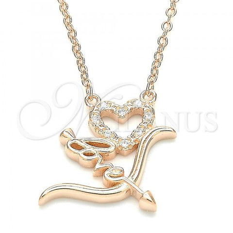 Sterling Silver Pendant Necklace, Heart and Love Design, with White Cubic Zirconia, Polished, Rose Gold Finish, 04.336.0008.1.16