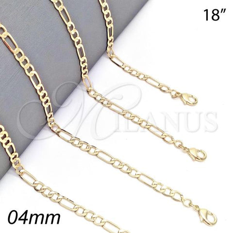 Oro Laminado Basic Necklace, Gold Filled Style Figaro Design, Polished, Golden Finish, 04.213.0113.18