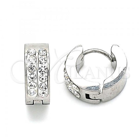 Stainless Steel Huggie Hoop, with White Crystal, Polished, Steel Finish, 02.230.0069.12