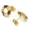 Oro Laminado Stud Earring, Gold Filled Style with Garnet and White Cubic Zirconia, Polished, Golden Finish, 02.310.0026.1
