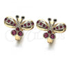 Oro Laminado Huggie Hoop, Gold Filled Style Butterfly Design, with Ruby Cubic Zirconia, Polished, Golden Finish, 02.26.0292.2.15