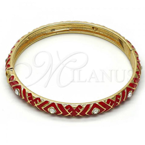 Oro Laminado Individual Bangle, Gold Filled Style with White Crystal, Red Enamel Finish, Golden Finish, 07.246.0007.1.05 (07 MM Thickness, Size 5 - 2.50 Diameter)