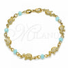 Oro Laminado Fancy Bracelet, Gold Filled Style Turtle Design, with Aqua Blue Crystal, Polished, Golden Finish, 03.32.0219.07