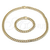 Oro Laminado Necklace and Bracelet, Gold Filled Style Chunky Design, Polished, Golden Finish, 06.213.0024