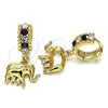Oro Laminado Huggie Hoop, Gold Filled Style Elephant Design, with Black and White Crystal, Polished, Golden Finish, 02.94.0106.2