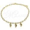 Oro Laminado Charm Anklet , Gold Filled Style Dolphin and Paperclip Design, with White and Ruby Cubic Zirconia, Polished, Golden Finish, 03.63.2167.10