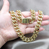 Stainless Steel Necklace and Bracelet, Miami Cuban Design, Polished, Golden Finish, 06.63.0307.29