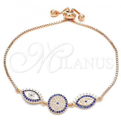 Sterling Silver Fancy Bracelet, with Sapphire Blue and White Cubic Zirconia, Polished, Rose Gold Finish, 03.369.0007.1.10