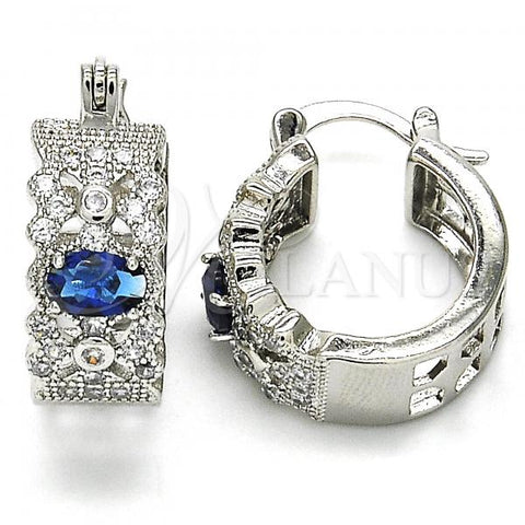 Rhodium Plated Small Hoop, with Sapphire Blue and White Cubic Zirconia, Polished, Rhodium Finish, 02.210.0285.7.20