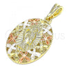 Oro Laminado Religious Pendant, Gold Filled Style Santa Muerte and Butterfly Design, Polished, Tricolor, 05.380.0079