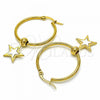 Stainless Steel Medium Hoop, Star Design, White Enamel Finish, Golden Finish, 02.364.0007.30