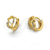Oro Laminado Huggie Hoop, Gold Filled Style Heart Design, with White Cubic Zirconia, Polished, Golden Finish, 02.165.0006
