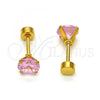 Stainless Steel Stud Earring, with Pink Cubic Zirconia, Polished, Golden Finish, 02.271.0024.2