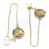 Oro Laminado Threader Earring, Gold Filled Style Dolphin Design, with Multicolor Micro Pave, Polished, Golden Finish, 02.210.0364.1