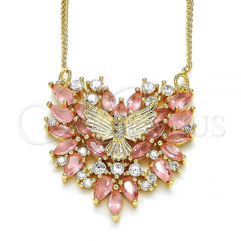 Oro Laminado Pendant Necklace, Gold Filled Style Eagle and Heart Design, with Rose and White Cubic Zirconia, Polished, Golden Finish, 04.156.0187.2.20