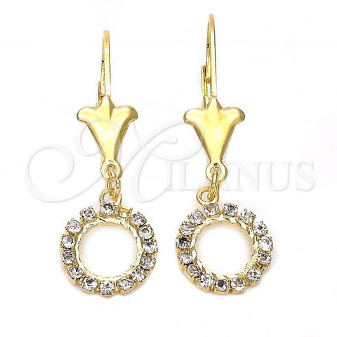 Oro Laminado Dangle Earring, Gold Filled Style Flower Design, with White Cubic Zirconia, Polished, Golden Finish, 095.008.1