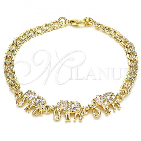 Oro Laminado Fancy Bracelet, Gold Filled Style Elephant Design, with White Cubic Zirconia, Polished, Golden Finish, 03.63.2138.07