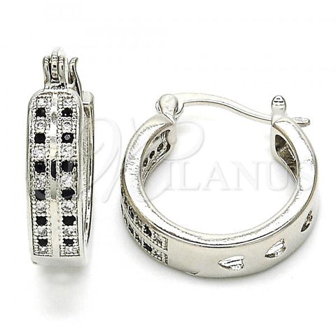 Rhodium Plated Small Hoop, with Black and White Micro Pave, Polished, Rhodium Finish, 02.210.0271.6.20