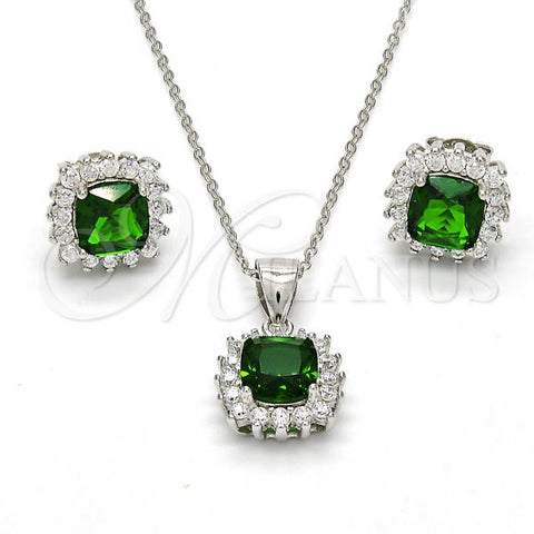 Sterling Silver Earring and Pendant Adult Set, with Green and White Cubic Zirconia, Polished, Rhodium Finish, 10.175.0059.3