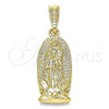 Oro Laminado Religious Pendant, Gold Filled Style Guadalupe Design, Polished, Golden Finish, 05.351.0126