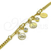 Oro Laminado Charm Bracelet, Gold Filled Style Anchor and Paperclip Design, with White Crystal, Polished, Golden Finish, 03.63.2239.07