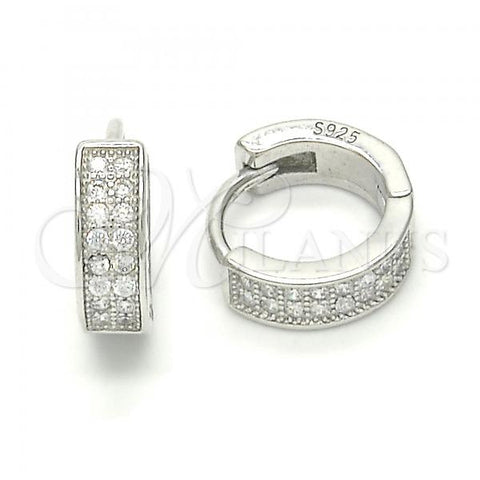 Sterling Silver Huggie Hoop, with White Micro Pave, Polished, Rhodium Finish, 02.175.0136.12