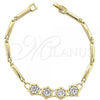 Oro Laminado Tennis Bracelet, Gold Filled Style Flower Design, with White Cubic Zirconia, Polished, Golden Finish, 5.026.003