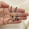 Oro Laminado Thin Rosary, Gold Filled Style Virgen Maria and Cross Design, with Black Azavache, Black Enamel Finish, Golden Finish, 09.02.0038.18