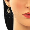 Oro Laminado Leverback Earring, Gold Filled Style Little Girl Design, with White Micro Pave, Polished, Golden Finish, 02.210.0377