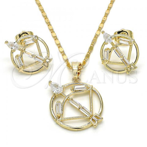 Oro Laminado Earring and Pendant Adult Set, Gold Filled Style Teardrop Design, with White Cubic Zirconia, Polished, Golden Finish, 10.221.0021