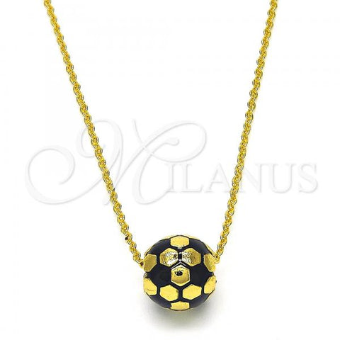 Oro Laminado Pendant Necklace, Gold Filled Style Ball Design, Black Enamel Finish, Golden Finish, 04.313.0005.1.18