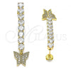 Oro Laminado Long Earring, Gold Filled Style Butterfly Design, with White Cubic Zirconia and White Micro Pave, Polished, Golden Finish, 02.283.0033