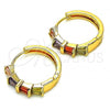 Oro Laminado Huggie Hoop, Gold Filled Style with Multicolor Cubic Zirconia, Polished, Golden Finish, 02.210.0719.3.20