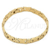 Oro Laminado Solid Bracelet, Gold Filled Style Hugs and Kisses Design, Diamond Cutting Finish, Golden Finish, 03.102.0020