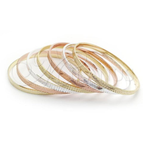 Gold Plated Semanario Bangle, Diamond Cutting Finish, Tricolor, 07.07.0006.05