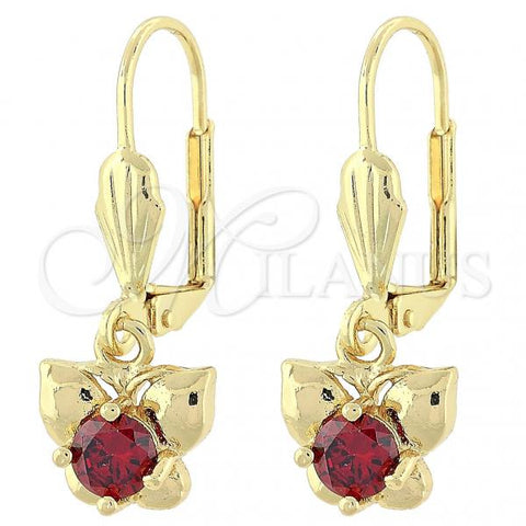 Oro Laminado Dangle Earring, Gold Filled Style Butterfly Design, with Garnet Cubic Zirconia, Polished, Golden Finish, 02.63.2449.1