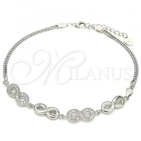 Sterling Silver Fancy Bracelet, Infinite Design, with White Micro Pave, Polished, Rhodium Finish, 03.286.0022.08