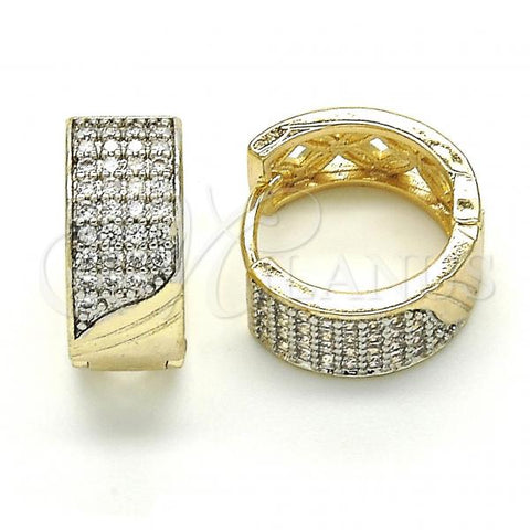 Oro Laminado Huggie Hoop, Gold Filled Style with White Cubic Zirconia, Polished, Two Tone, 02.210.0097.5.15