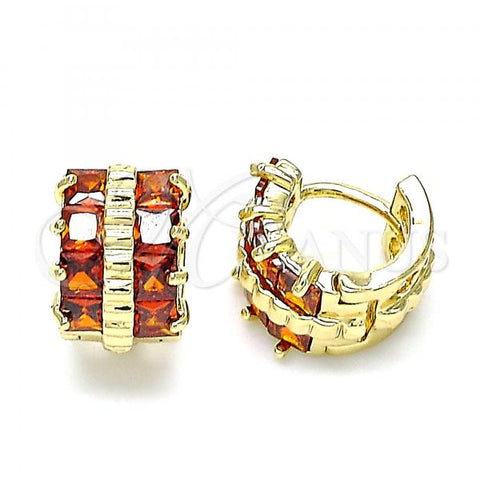 Oro Laminado Huggie Hoop, Gold Filled Style with Garnet Cubic Zirconia, Polished, Golden Finish, 02.210.0601.1.12