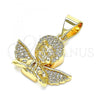 Oro Laminado Religious Pendant, Gold Filled Style Angel Design, with White Micro Pave, Polished, Golden Finish, 05.342.0030