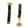 Oro Laminado Long Earring, Gold Filled Style Baguette Design, with Black Cubic Zirconia, Polished, Golden Finish, 02.403.0001.3
