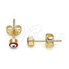 Oro Laminado Stud Earring, Gold Filled Style Evil Eye Design, Red Enamel Finish, Golden Finish, 02.213.0186.1 *PROMO*