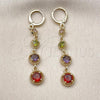 Oro Laminado Long Earring, Gold Filled Style with Multicolor Cubic Zirconia, Polished, Golden Finish, 02.323.0104