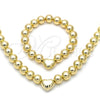 Oro Laminado Necklace and Bracelet, Gold Filled Style Ball and Heart Design, Polished, Golden Finish, 06.341.0010.1