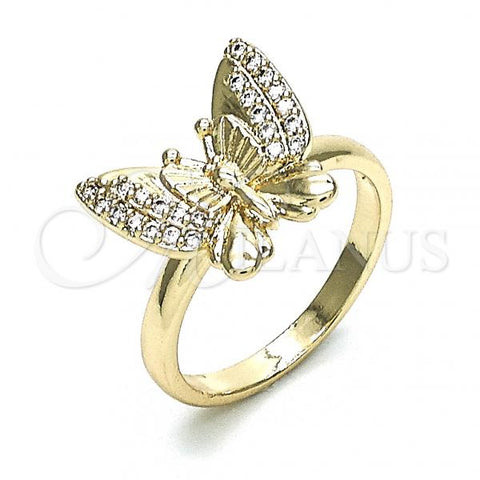 Oro Laminado Multi Stone Ring, Gold Filled Style Butterfly Design, with White Micro Pave, Polished, Golden Finish, 01.284.0070.07
