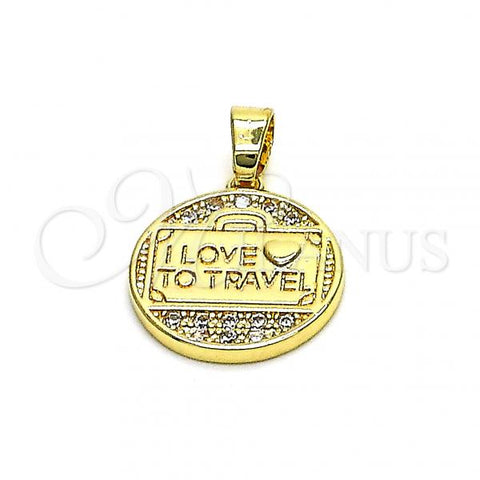 Oro Laminado Fancy Pendant, Gold Filled Style Heart and Love Design, with White Micro Pave, Polished, Golden Finish, 05.193.0005